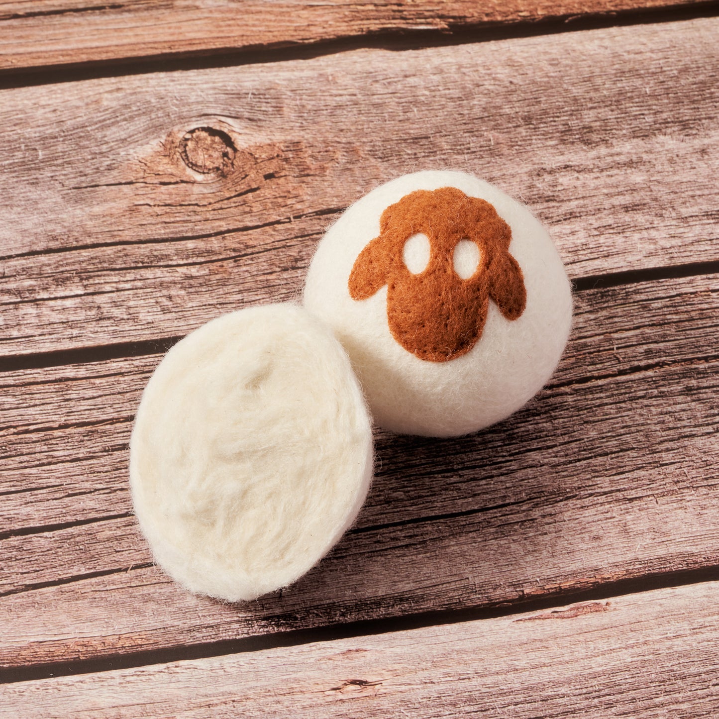 Sheep face dryer ball cut in half