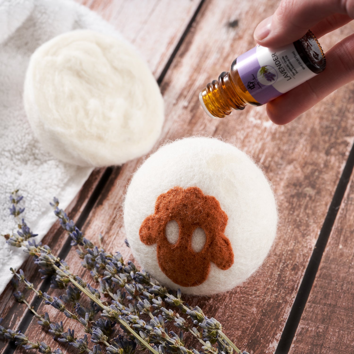 Sheep face dryer ball with essential oils