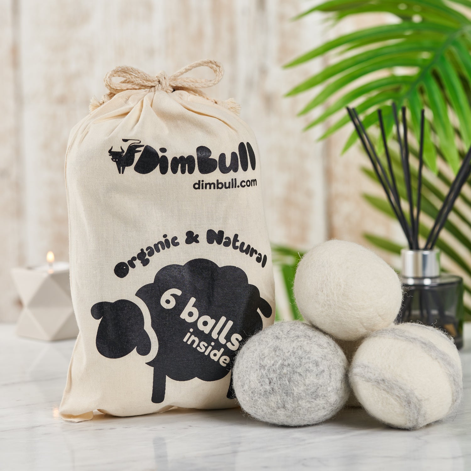 Blended wool dryer balls with bag