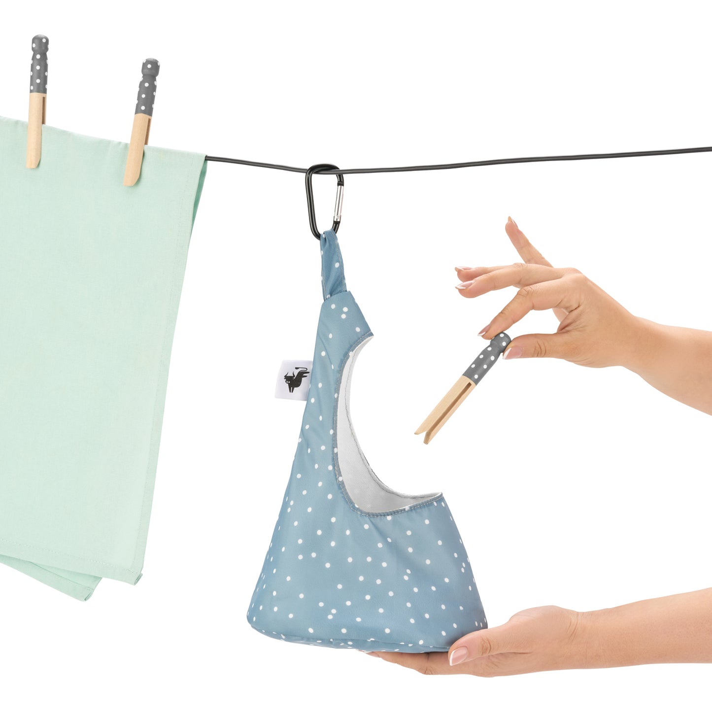 Painted Wooden Dolly Pegs with Polka Dot Cotton Peg Bag