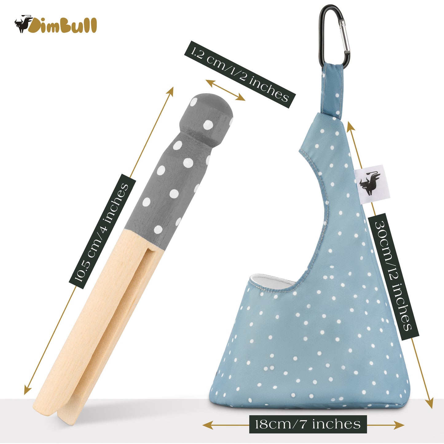 Painted Wooden Dolly Pegs with Polka Dot Cotton Peg Bag